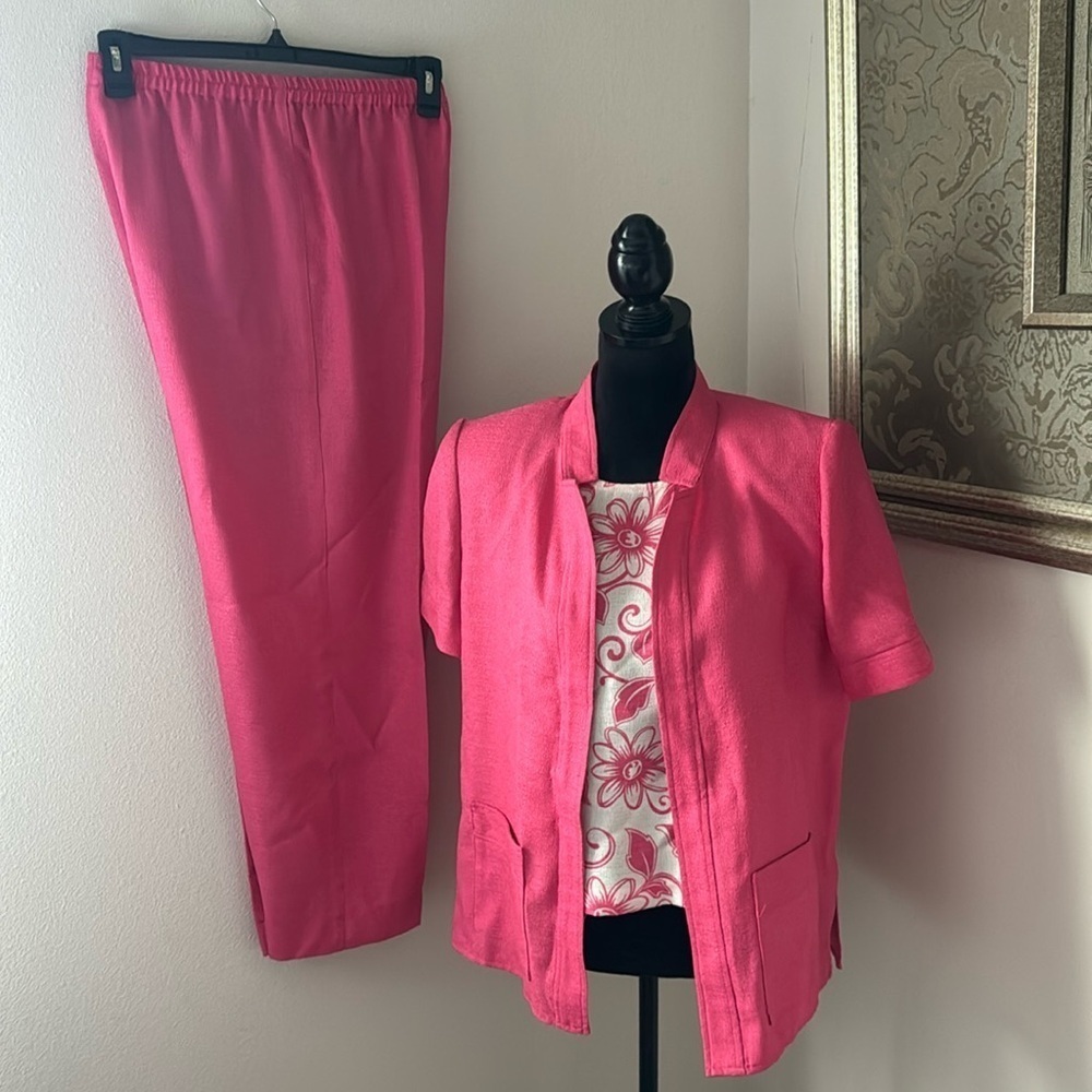 Koret Dress woman 3‎ piece pink ivory pants blazer top set Sz 10